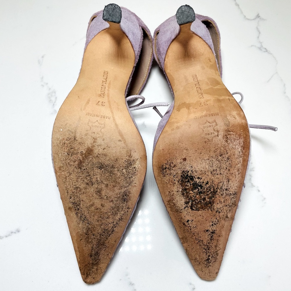 Manolo Blahnik | Ruched Suede Heel - Picture 10 of 10